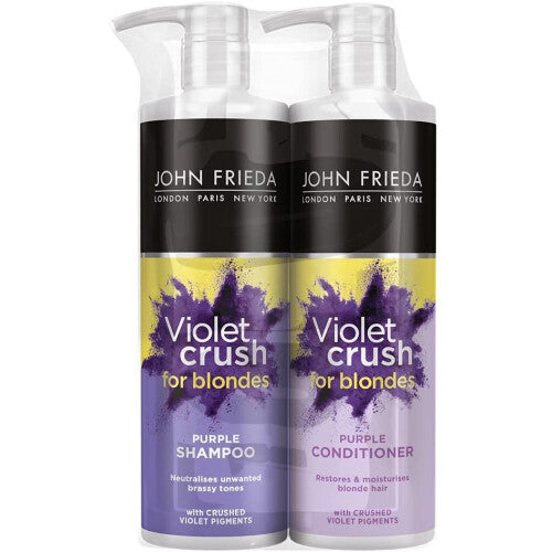 John Frieda Violet Crush Neutralising + Tone Correcting Shampoo + Conditioner Set 2 x 500ml Removes Brassy Tones with Crushed Violet Pigments Large