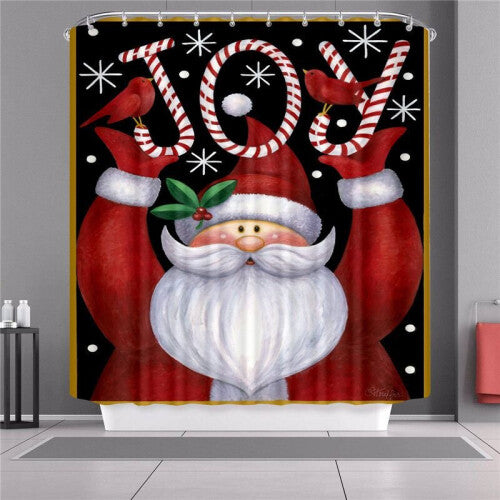 (Joy, 180x180cm) Christmas Shower Curtain With Hook Waterproof Fabric Bathroom Santa Claus Xmas