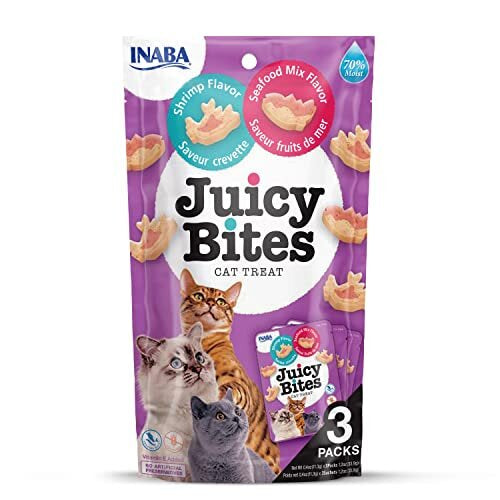 Juicy Bites by INABA Cat Treat - Shrimp & Seafood Mix Flavour 6 Pack (198g total) / Soft & Moist Cat Treat, Delicious & Healthy Snack for Cats, Hand