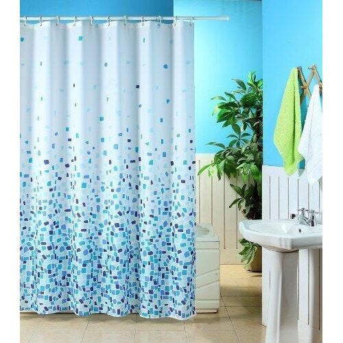 KAV Extra Wide Mosaic Blue On A White Background Polyester Shower Curtain Including 12 White Shower Curtain Rings/MOSAIC POLYESTER SHOWER CURTAIN (220