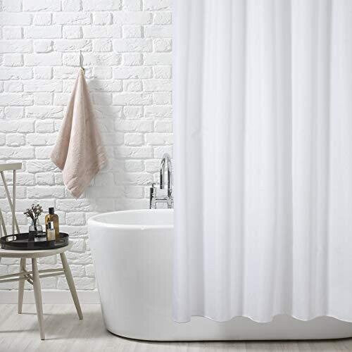 KAV - Shower Curtain Mould and Mildew Resistant Solid White, 180 x 180 cm (71 x 71 Inch) | 100% Polyester (Plain White)