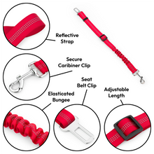 KCT 2 Pack Dog Seat Belt Clip Lead - Red