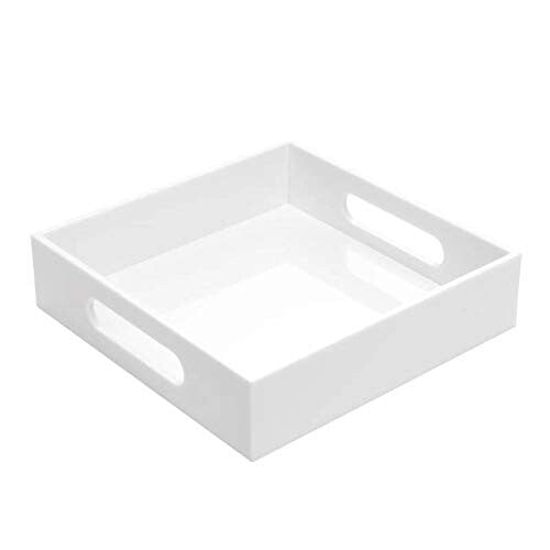 KEVLANG White Sturdy Acrylic Tray with Handles-8x8 Inch- Countertop Or