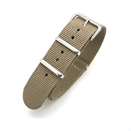 Khaki Brown Infantry Military MoD NATO Nylon Fabric G10 4 Rings Watch Strap Band Chrome Buckle (22mm Fitting)