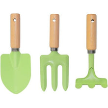 Kids Gardening Tool 3 piece Set Metal, Childrens Gardening Set including trowel,fork and rake with wooden handle, Beach Childs tool Set(green)