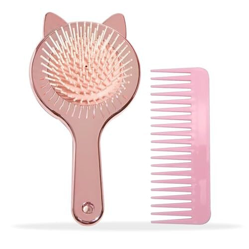 Kids Hair Brush Set, Children's Hair Brush for Girls With Mirror Back Cute Girls Hair Brush Kids Detangle Hair Brush Small Travel Hair Brush for Women