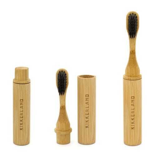 Kikkerland On-The-Go Bamboo Toothbrush Eco-Friendly Travel Compact Handle Cover