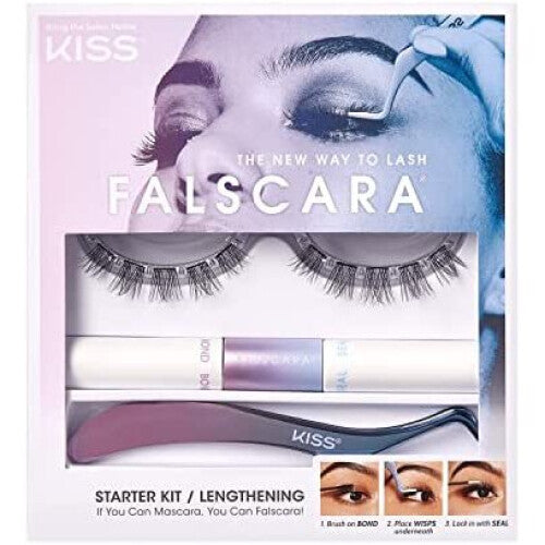 KISS Falscara DIY Lash Extension Starter Kit With 10 Eyelash Lengthening Wisps, Applicator and Bond & Seal – Artificial Featherlight Synthetic