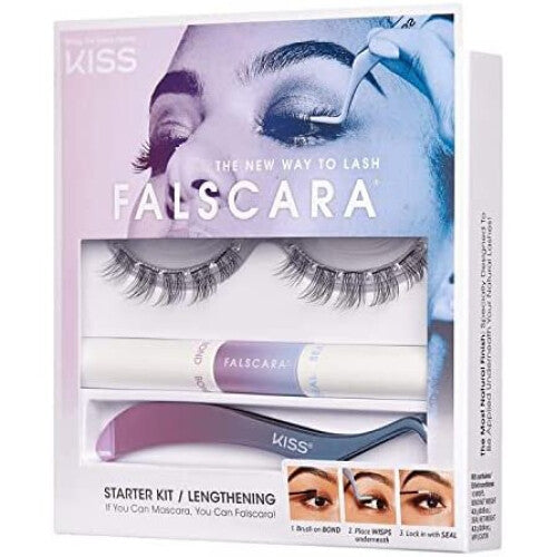 KISS Falscara DIY Lash Extension Starter Kit With 10 Eyelash Lengthening Wisps, Applicator and Bond & Seal – Artificial Featherlight Synthetic