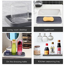 Kitchen Bathroom Sink Caddy Sponge Soap Dish Vanity Small Plastic Silicone Organiser Holder Storage Dishes Drip Tray Accessories, 2 Grey