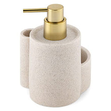 Kitchen Soap Dispenser Caddy - Washing Up Liquid Dispenser with Sponge Tray and Brush Holder - Refillable Pump for Countertop - Beige/Brass