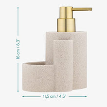 Kitchen Soap Dispenser Caddy - Washing Up Liquid Dispenser with Sponge Tray and Brush Holder - Refillable Pump for Countertop - Beige/Brass