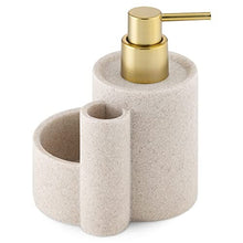 Kitchen Soap Dispenser Caddy - Washing Up Liquid Dispenser with Sponge Tray and Brush Holder - Refillable Pump for Countertop - Beige/Brass