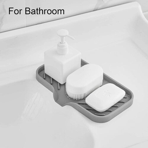 Kitchen Soap Tray,Kitchen Sink Tray Sponge Tray Kitchen Sponge Holder Self Draining Silicone Soap Holder for Bath Room