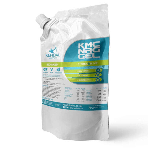 KMC NRG GEL: Energy Gel Refill Pouch – Refreshing Citrus & Mint Flavour (10x70g) | Caffeine Free, Vegan & Gluten Free