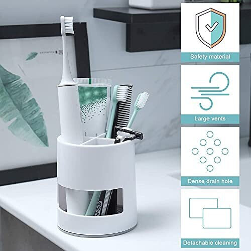 Lakifmo Toothbrush Holder, Ventilated Mould-Proof Toothbrush Caddy, Tough Small Toothbrush Pot Stand for Easy Bathroom Storage, White