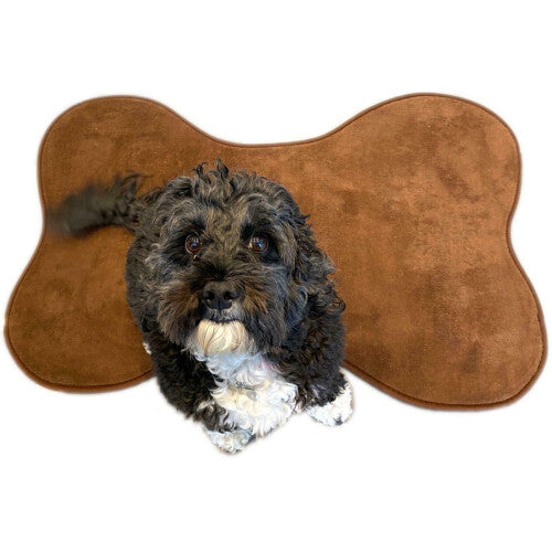 (Large, Brown) Bone Shaped Pet Feeding Mat NonSlip Dog Cat Bed