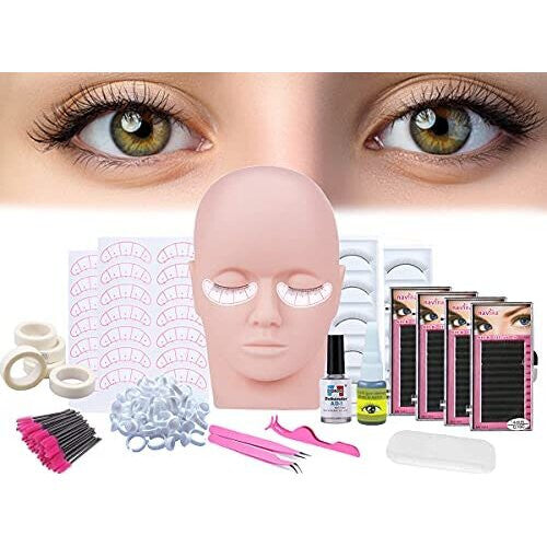 Lash Eyelash Extension Kit, Professional Mannequin Head Training For Beginners Eyelashes Extensions Practice Cosmetology Esthetician Supplies