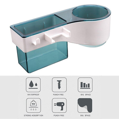 (Light Blue) Hair Dryer Rack Wall Mounted Storage Shelf Bathroom Multifunctional Organizer Razor Toothbrush Holder