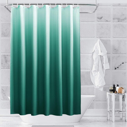 (Light Green & White, 180cm x 200cm) Shower Curtain 90GSM Polyester Fabric Bathroom Curtain with 12 Curtain Hook Mould & Mildew Resistant Waterproof Bath Curtain Long Shower Curtain Liner