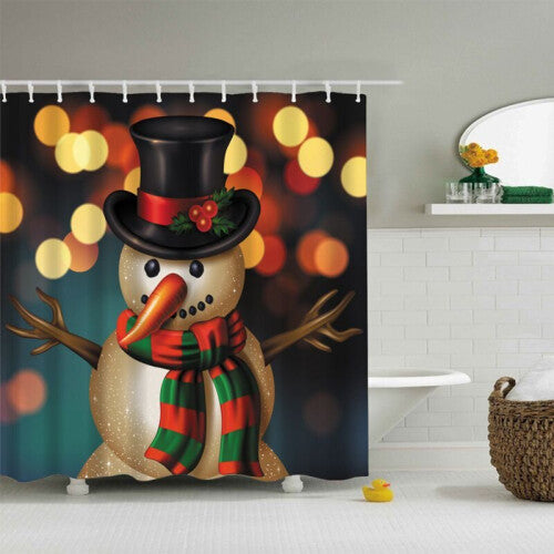 (LightSownman) 12 Hooks Christmas Home Polyester Shower Curtain Waterproof Bathroom Xmas