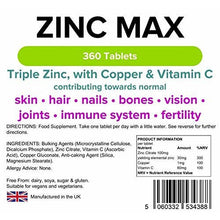 Lindens Zinc Max Tablets | 360 Pack | Provides 300% NRV dose and Fortified with Vitamin C & Copper to contribute Towards Healthy Hair, Skin, Nails,...