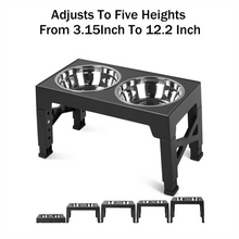 LLhappy-Elevated Dog Bowls with 2 Stainless Steel Food Bowls, Adjusts to 5 Height for Small and Big Dogs, Black