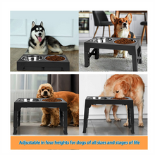 LLhappy-Elevated Dog Bowls with 2 Stainless Steel Food Bowls, Adjusts to 5 Height for Small and Big Dogs, Black