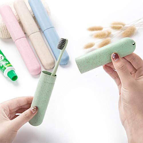 Longsing Toothbrush Case Travel Portable Toothbrush Storage Case 4 Pieces Eco-Friendly Wheat Straw Toothbrushes Cover Case for Travel Camping Sch