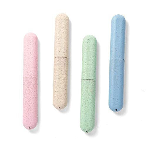 Longsing Toothbrush Case Travel Portable Toothbrush Storage Case 4 Pieces Eco-Friendly Wheat Straw Toothbrushes Cover Case for Travel Camping Sch