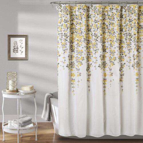 Lush Decor Weeping Flower Shower Curtain  72  x 72   Yellow & Gray