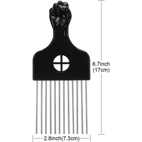 LUTER 3 Pack Afro Comb Hair Metal Pick Hairdressing Wig Braid Styling Tool Metal Combs for Women and Men Black