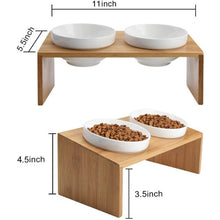 LVTUBANLV Pet Elevated Dog and Cat Wooden Rack Pet Feeder, Raised Stand Comes with Two Ceramic