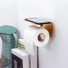 (Matte Silver) Metal Toilet Paper Holder With Shelf Bathroom Storage