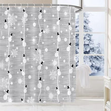 Merry Christmas Shower Curtain, Snowman and Snowflake on Grey Background Digital Print, Fabric Bathroom Decor with Hooks, 180x180