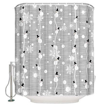 Merry Christmas Shower Curtain, Snowman and Snowflake on Grey Background Digital Print, Fabric Bathroom Decor with Hooks, 180x180