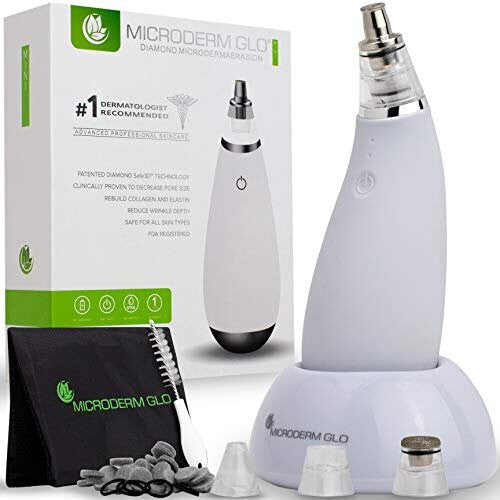 Microderm GLO MINI Diamond Microdermabrasion and Suction Tool - Best Pore Vacuum for Skin Toning - #1 Advanced Facial Treatment Machine - Promotes Col