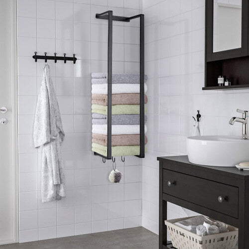 Modern Carbon Steel Wall Mounted Towel Rack with Hooks