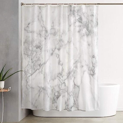 Modern Marble Textur Waterproof Shower Curtains for Bathroom Simple Generous White Polyester Bath Curtain Set with Hooks