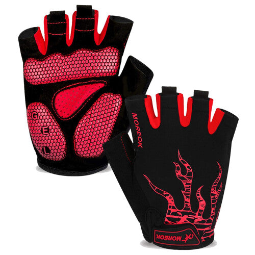 MOREOK cycling gloves Bike gloves for MenWomen-Breathable Anti-Slip 5MM gel Pad] Biking gloves Half Finger Road Bike MTB Bicycle gloves-050-RED-XXL