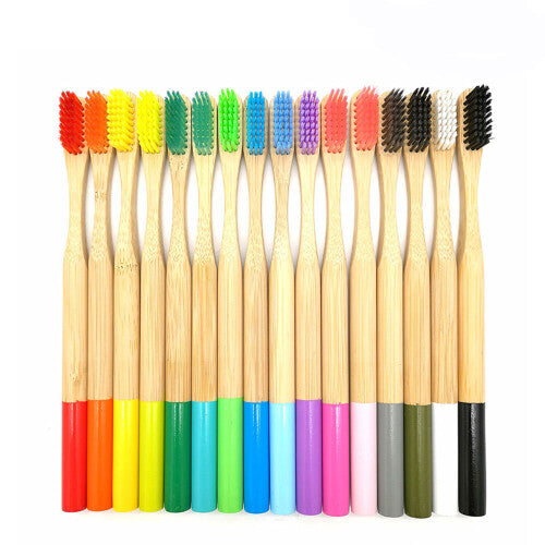 (Multicolours - Pack of 16) Youngshion Naturable Biodegradable Charcoal Bamboo Toothbrushes Eco-Friendly Tongue Cleaner with Soft Coloured Bristles and Handle