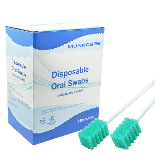 Munkcare Disposable Oral Foam Tipped Swab Mouth Cleaning Swab  Green Tooth Shape  150 counts