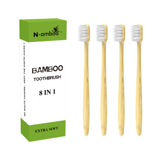 N-amboo Super Soft Toothbrush Bamoo Toothbrush 10000 Nano Bristles White Extra Soft Bristles Pack of 8