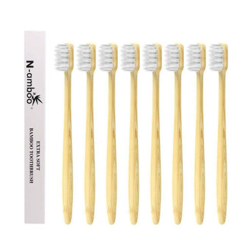 N-amboo Super Soft Toothbrush Bamoo Toothbrush 10000 Nano Bristles White Extra Soft Bristles Pack of 8