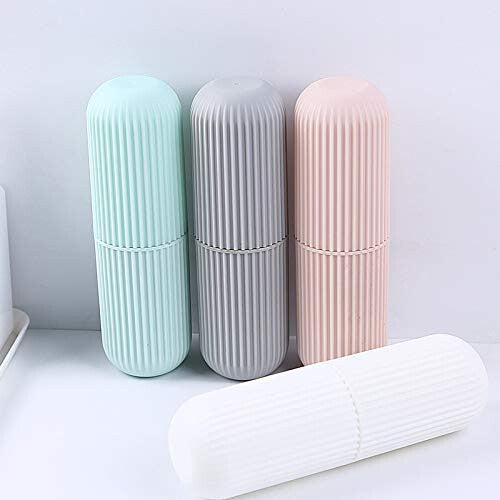 NA Toothbrush Case Portable Toothbrush Holder Multifunctional Travel Toothbrush Case Toothbrush Cup 2packs (Green and Gray)