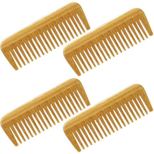 Natural Bamboo Wood Comb - Eco-Friendly Wide Tooth Comb for Curly Hair and Beard (4 pcs)