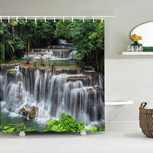 Nature Scenery Outdoor Curtains Waterproof Distance Mountains and Waterfall Green Wood 3D Print Shower Curtain Garden Scene with 12 Hooks Machine