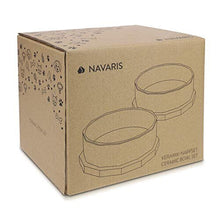 Navaris Ceramic Dog Bowl - Set of 2 800ml Water or Food Bowls for Pet Dogs and Cats with Non Slip Oak Wood Underlay - Ceramic Bowls - Grey, Petro