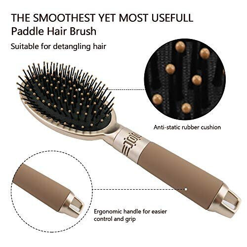 NVTED Hair Brush Set with Detangling Nylon Pins Massage Paddle Brush Cushion Hair Combs Hair Dryer Brush for Women Men Kids Girls… (Gold)