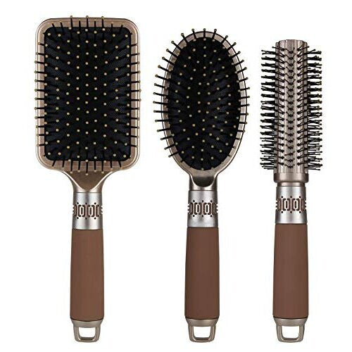 NVTED Hair Brush Set with Detangling Nylon Pins Massage Paddle Brush Cushion Hair Combs Hair Dryer Brush for Women Men Kids Girls… (Gold)